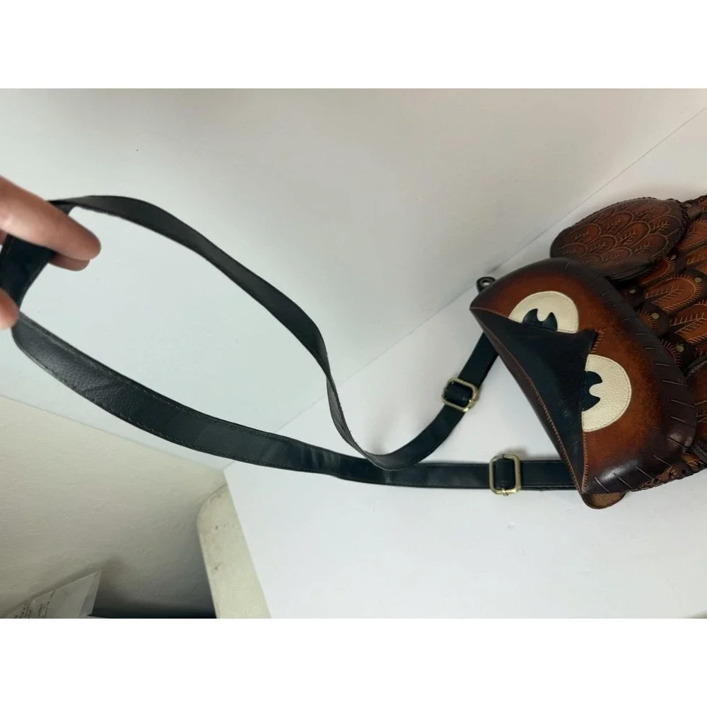 Handmade Hand Tooled Leather Owl Purse Crossbody And Wristlet Vintage‎
